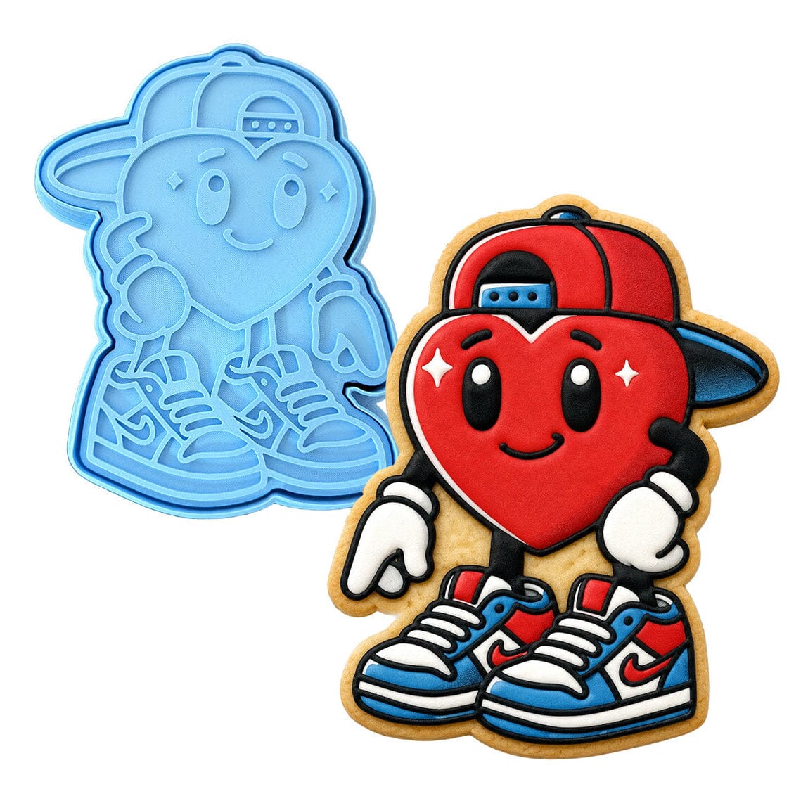 Cool Heart Backwards Hat Cookie Cutter | Stamp | Stencil - SHARP EDGES - FAST Shipping - Choose Your Own Size! #1 Cookie Cutter Lady LITTLE - 3 Inches (7.62cm) **BUNDLE** Cutter + Stamp 