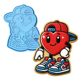 Cool Heart Backwards Hat Cookie Cutter | Stamp | Stencil - SHARP EDGES - FAST Shipping - Choose Your Own Size! #1 Cookie Cutter Lady LITTLE - 3 Inches (7.62cm) **BUNDLE** Cutter + Stamp 