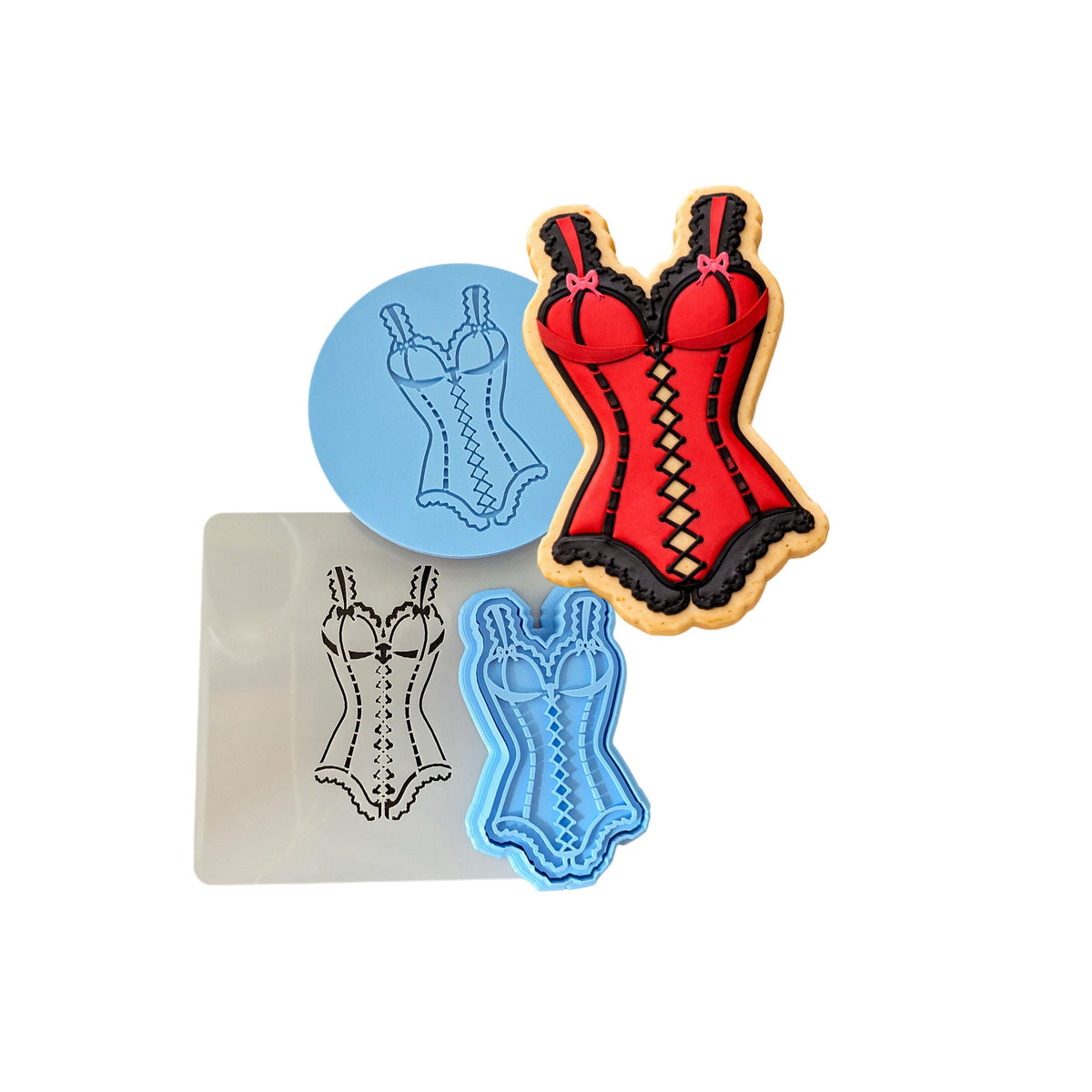 Corset Cookie Cutter | Stamp | Stencil #1 Bachelorette & Bachelor Cookie Cutter Lady MINI - 2 Inches (5cm) **FULL SET BUNDLE** Cutter + Stamp + Stencil + Debosser **BEST DEAL** 