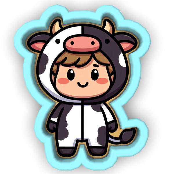 a cartoon cow wearing a cow costume