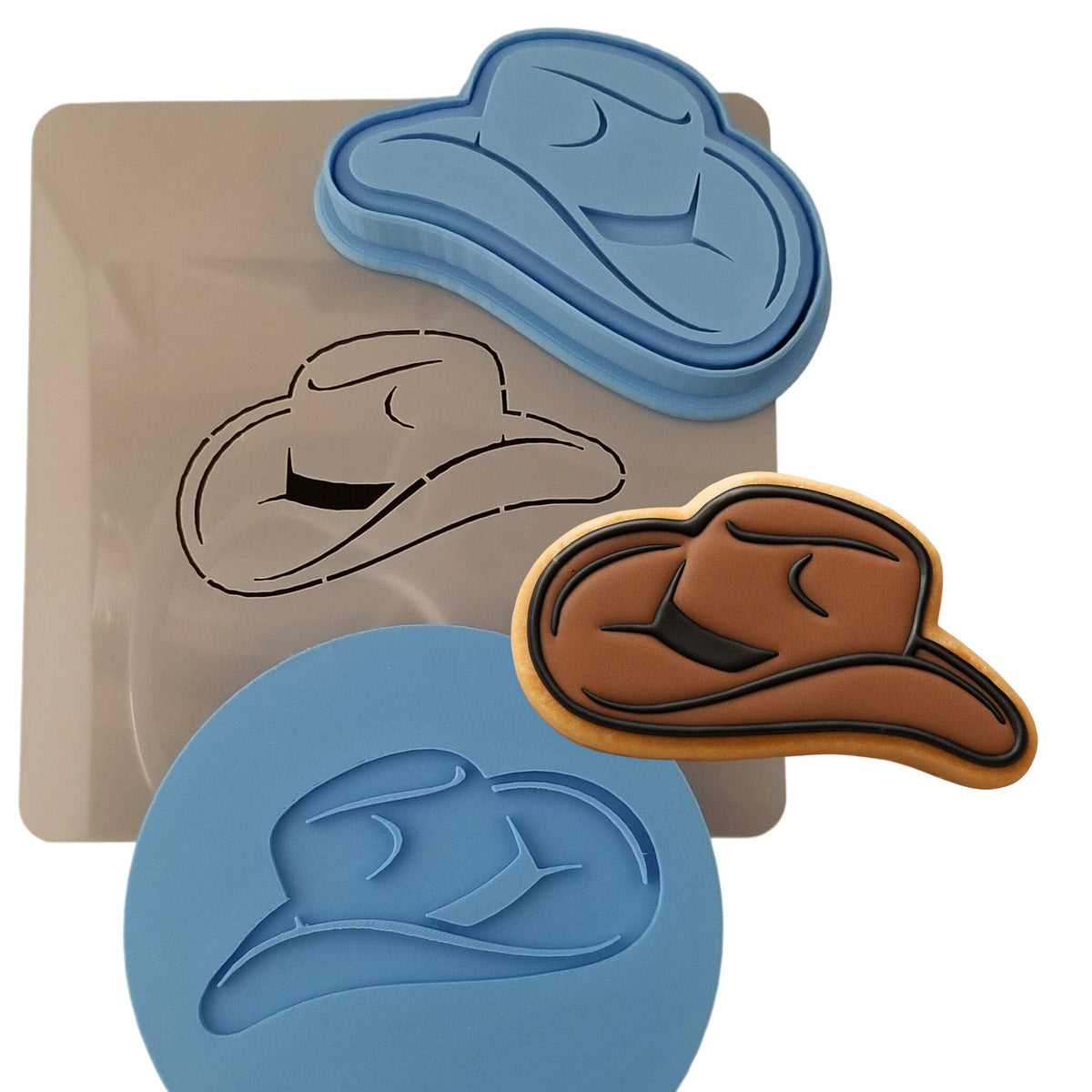 Cowboy Hat Cookie Cutter | Stamp | Stencil #1 Miscellaneous Cookie Cutter Lady MINI - 2 Inches (5cm) **FULL SET BUNDLE** Cutter + Stamp + Stencil + Debosser **BEST DEAL** 