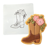 Cowgirl Boot with Roses Left Cookie Cutter | Stamp | Stencil - SHARP EDGES - FAST Shipping - Choose Your Own Size! #1 Cookie Cutter Lady LITTLE - 3 Inches (7.62cm) Stencil ONLY 