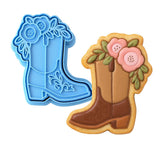 Cowgirl Boot with Roses Left Cookie Cutter | Stamp | Stencil - SHARP EDGES - FAST Shipping - Choose Your Own Size! #1 Cookie Cutter Lady LITTLE - 3 Inches (7.62cm) **BUNDLE** Cutter + Stamp 