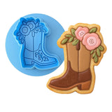 Cowgirl Boot with Roses Left Cookie Cutter | Stamp | Stencil - SHARP EDGES - FAST Shipping - Choose Your Own Size! #1 Cookie Cutter Lady LITTLE - 3 Inches (7.62cm) **BUNDLE** Cutter + Debosser 