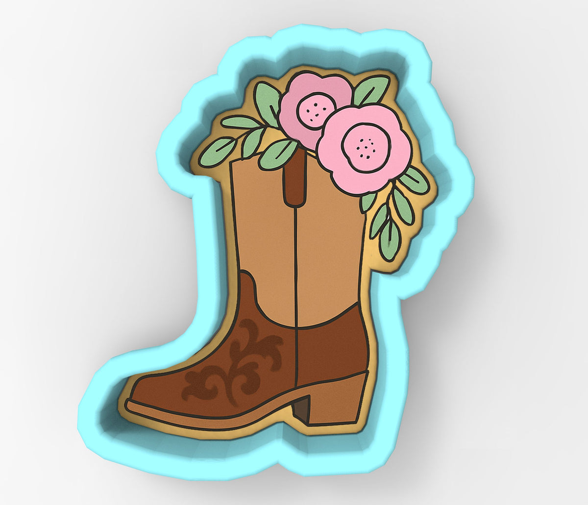 Cowgirl Boot with Roses Left Cookie Cutter | Stamp | Stencil - SHARP EDGES - FAST Shipping - Choose Your Own Size! #1