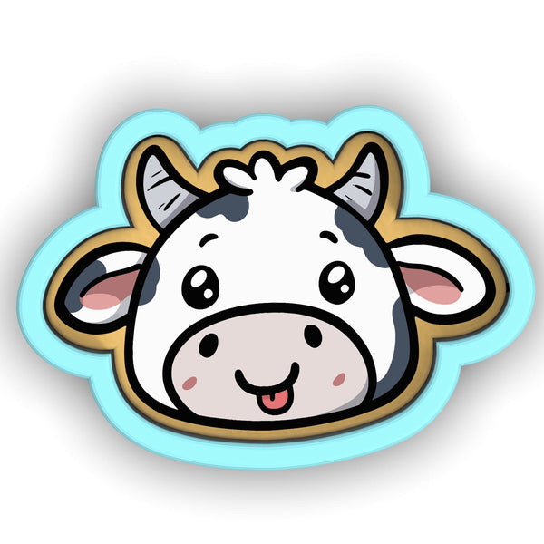 a sticker of a cow with a smile on its face