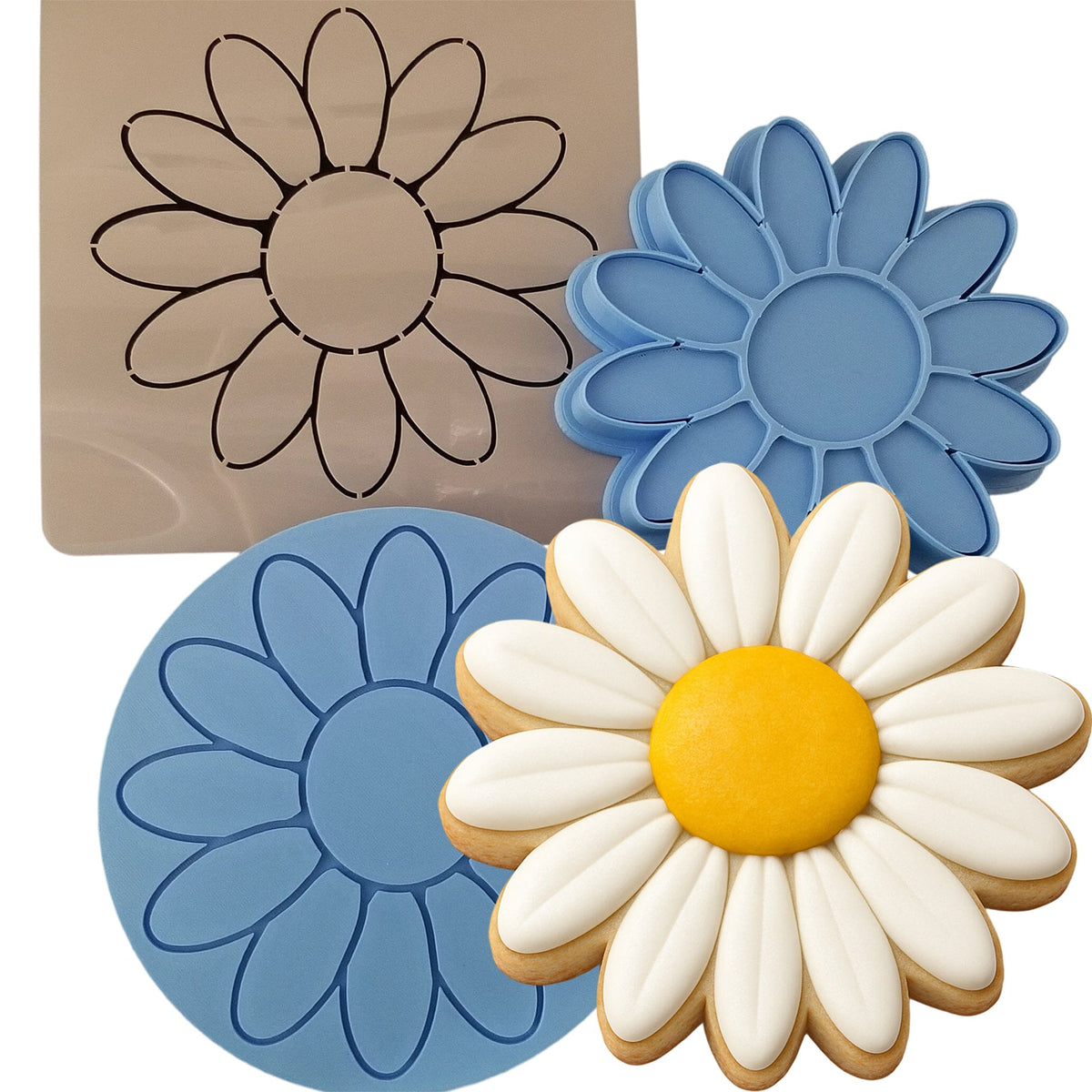 Daisy Cookie Cutter Detailed #2 Easter / Spring / Flower Cookie Cutter Lady MINI - 2 Inches (5cm) **FULL SET BUNDLE** Cutter + Stamp + Stencil + Debosser **BEST DEAL** 