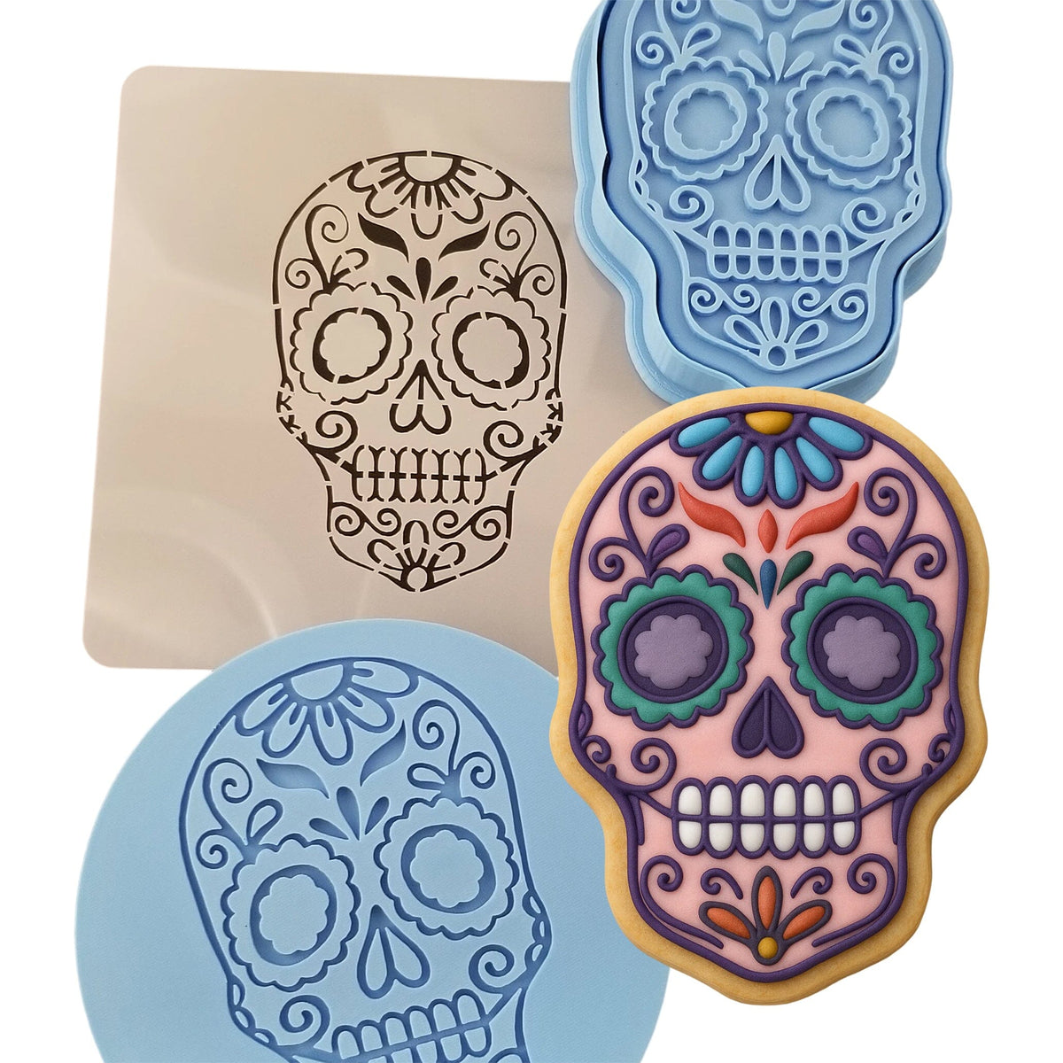Day of the Dead Skull Cookie Cutter | Stamp | Stencil #1 Halloween / Fall Cookie Cutter Lady 