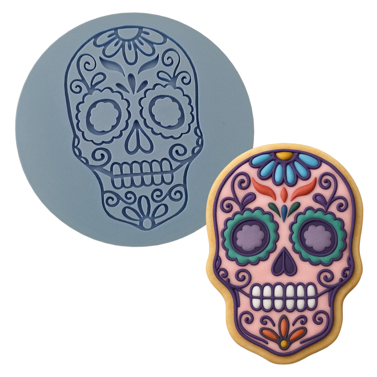 Day of the Dead Skull Cookie Cutter | Stamp | Stencil #1 Halloween / Fall Cookie Cutter Lady MINI - 2 Inches (5cm) Debosser ONLY 