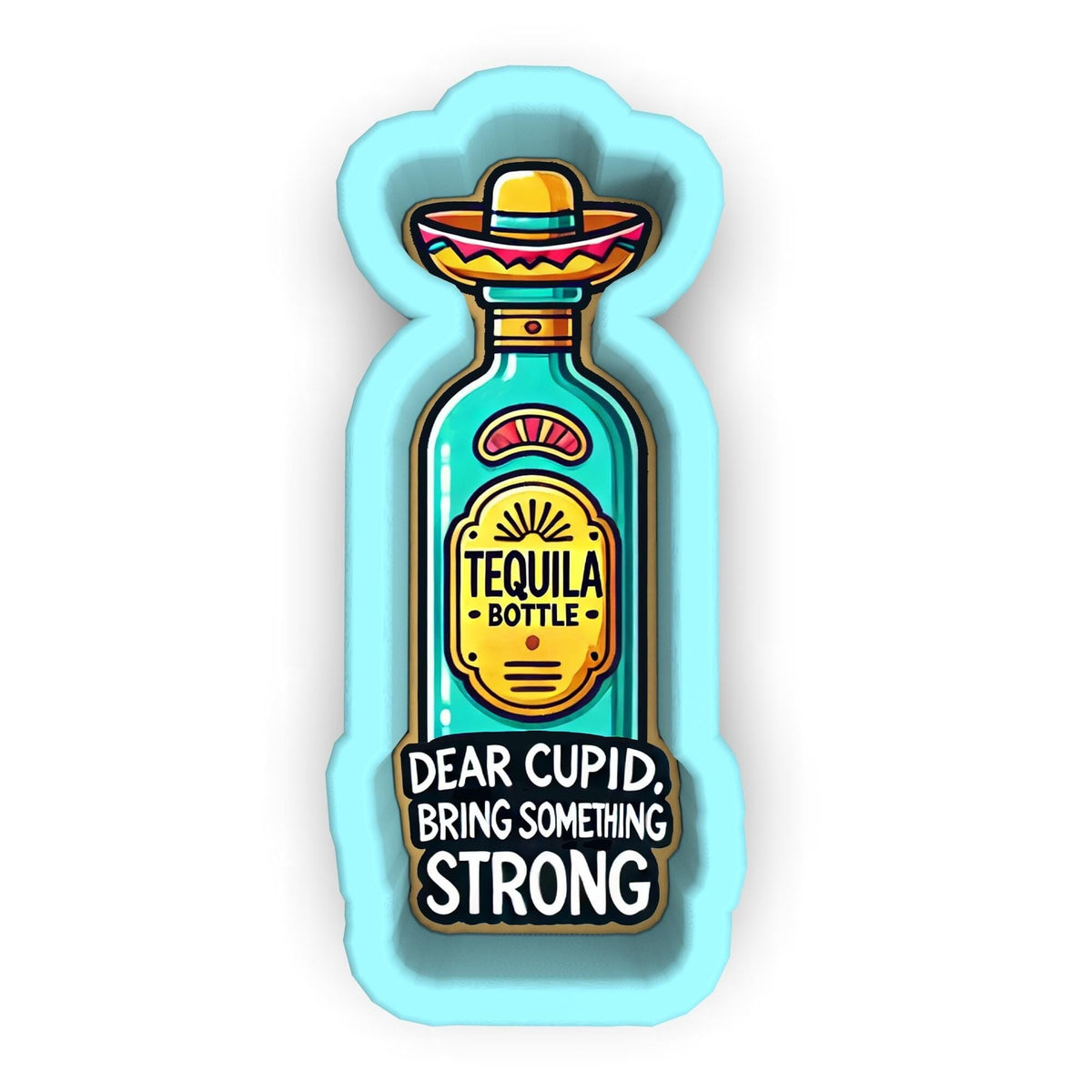 a bottle of tea with a sombrero on top of it