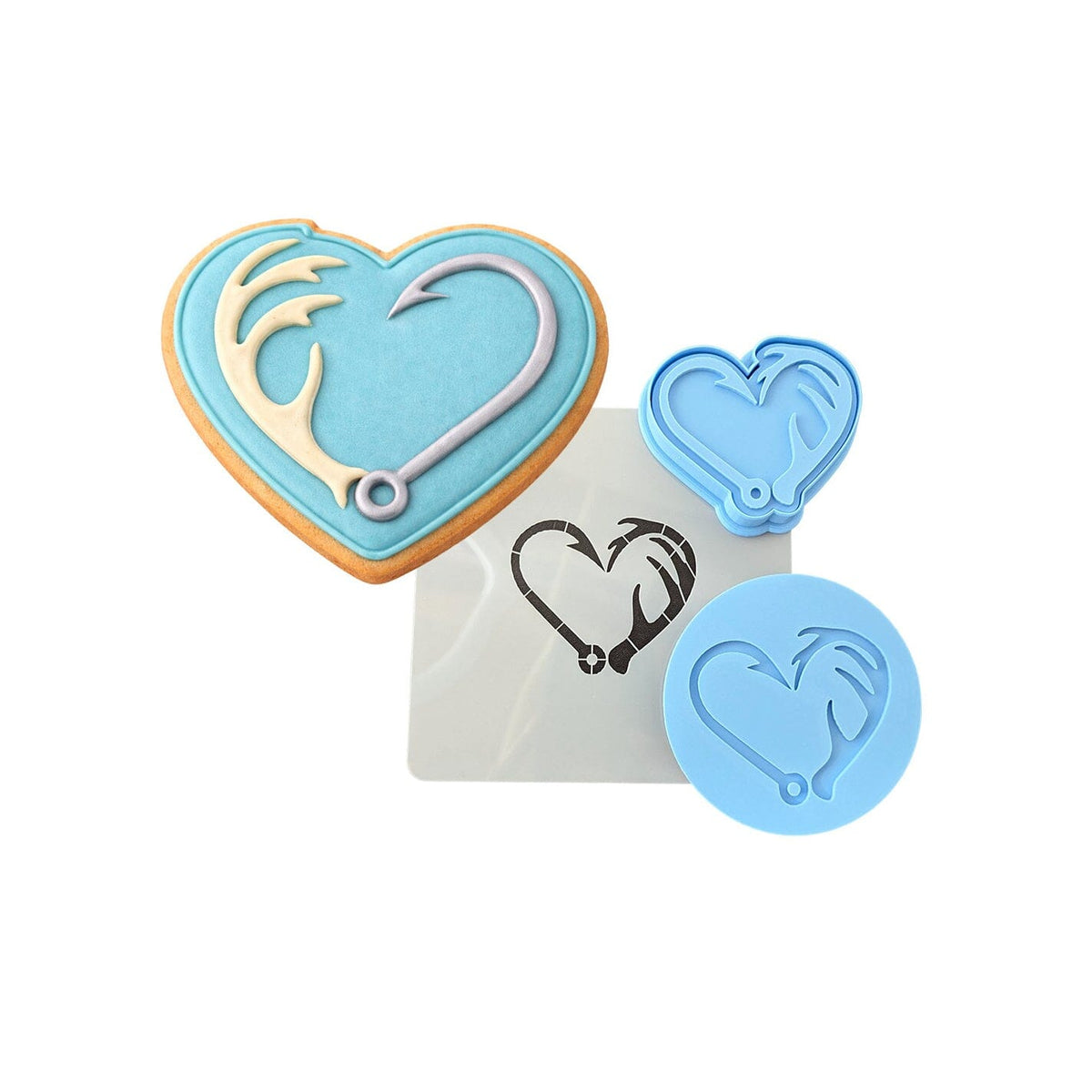 Deer Antler Hook Cookie Cutter | Stamp | Stencil #1 Boys/ Army / Outdoorsman Cookie Cutter Lady MINI - 2 Inches (5cm) **FULL SET BUNDLE** Cutter + Stamp + Stencil + Debosser **BEST DEAL** 