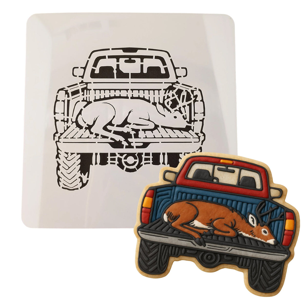 Deer in the Truck Cookie Cutter | Stamp | Stencil - SHARP EDGES - FAST Shipping - Choose Your Own Size! #1 Cookie Cutter Lady LITTLE - 3 Inches (7.62cm) Stencil ONLY 