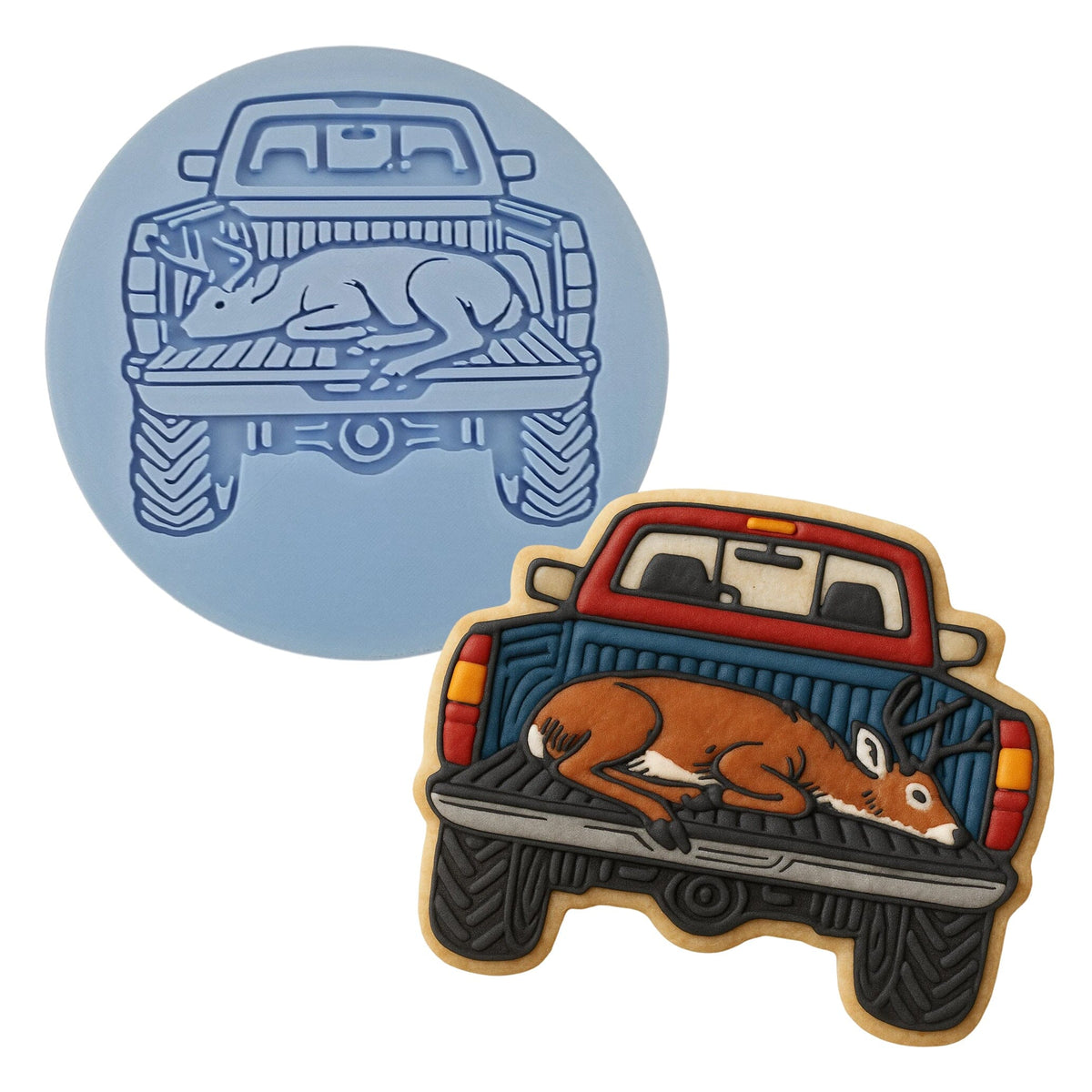 Deer in the Truck Cookie Cutter | Stamp | Stencil - SHARP EDGES - FAST Shipping - Choose Your Own Size! #1 Cookie Cutter Lady LITTLE - 3 Inches (7.62cm) Debosser ONLY 