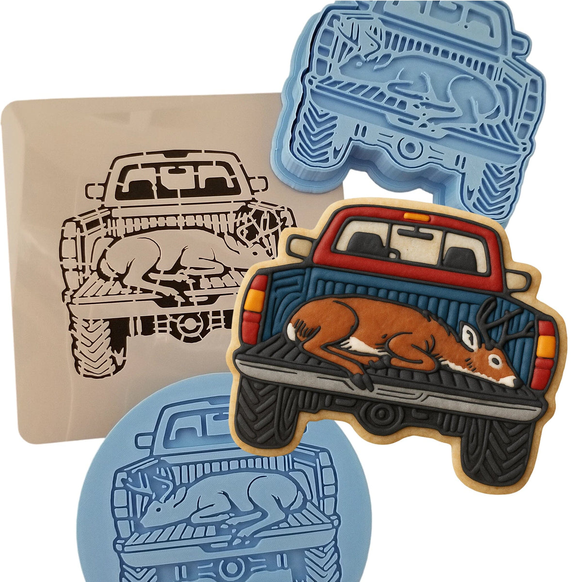 Deer in the Truck Cookie Cutter | Stamp | Stencil - SHARP EDGES - FAST Shipping - Choose Your Own Size! #1 Cookie Cutter Lady 