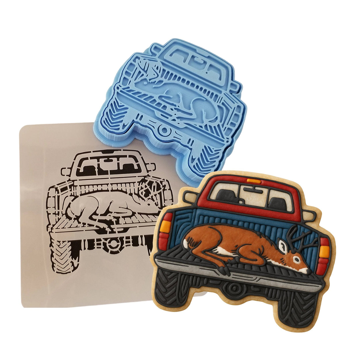 Deer in the Truck Cookie Cutter | Stamp | Stencil - SHARP EDGES - FAST Shipping - Choose Your Own Size! #1 Cookie Cutter Lady 
