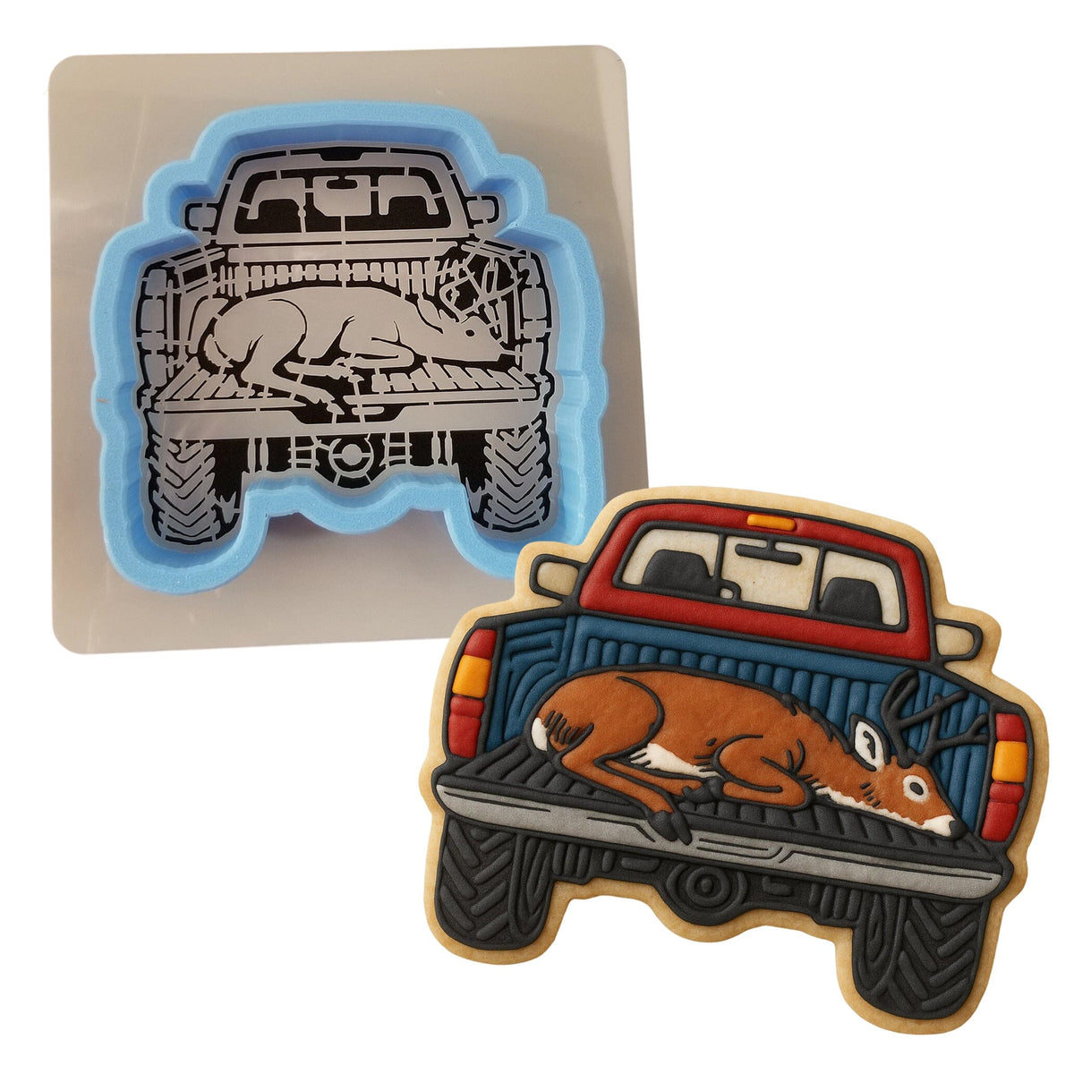 Deer in the Truck Cookie Cutter | Stamp | Stencil - SHARP EDGES - FAST Shipping - Choose Your Own Size! #1 Cookie Cutter Lady LITTLE - 3 Inches (7.62cm) **BUNDLE** Cutter + Stencil 