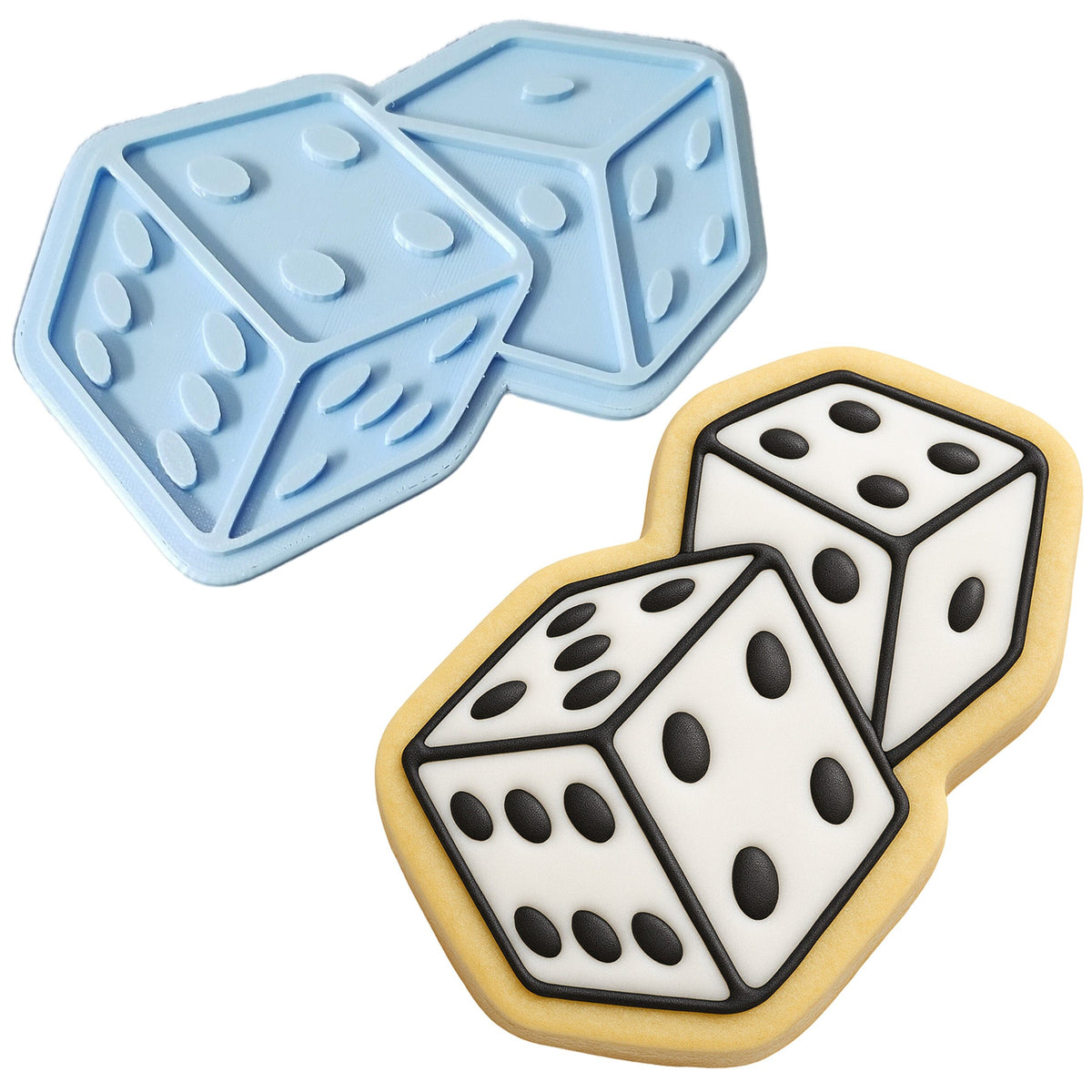 a cookie with a pair of dice on top of it
