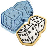 a cookie with two dices and a cookie cutter