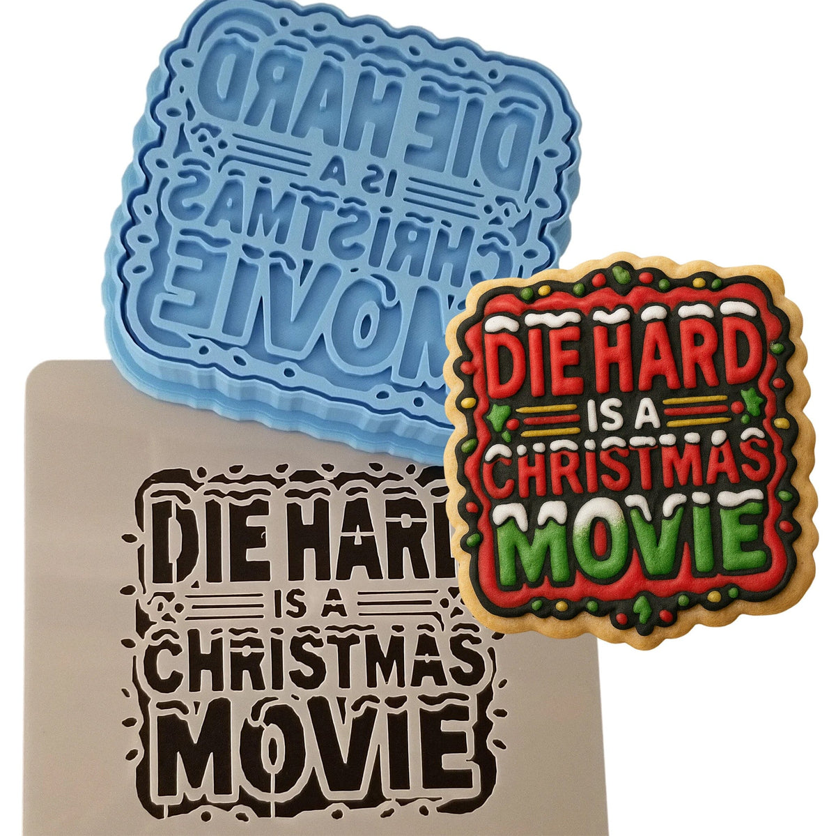 Die Hard is a Christmas Movie Cookie Cutter | Stamp | Stencil - SHARP EDGES - FAST Shipping - Choose Your Own Size! #1 Cookie Cutter Lady LITTLE - 3 Inches (7.62cm) **BUNDLE** Cutter + Stamp + Stencil 