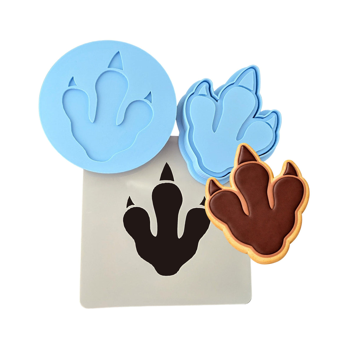 Dinosaur Footprint Cookie Cutter | Stamp | Stencil #1 Animals & Dinosaurs Cookie Cutter Lady MINI - 2 Inches (5cm) **FULL SET BUNDLE** Cutter + Stamp + Stencil + Debosser **BEST DEAL** 