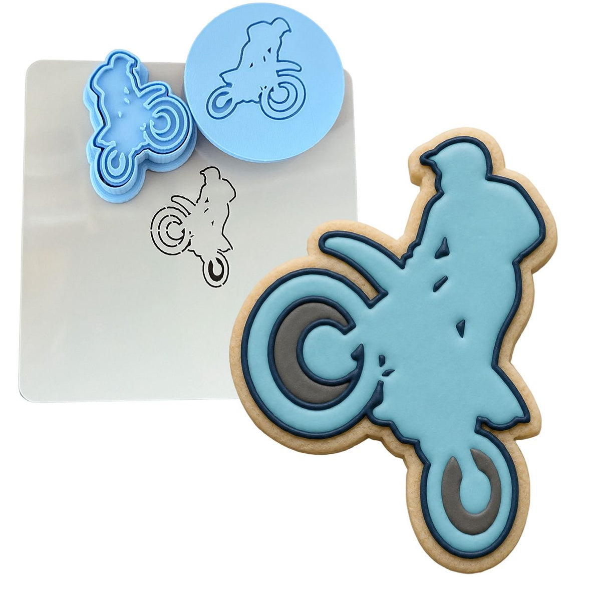 Dirt Bike Rider Cookie Cutter | Stamp | Stencil #1 Comic Book / Vehicles Cookie Cutter Lady MINI - 2 Inches (5cm) **FULL SET BUNDLE** Cutter + Stamp + Stencil + Debosser **BEST DEAL** 