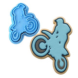 Dirt Bike Rider Cookie Cutter | Stamp | Stencil #1 Comic Book / Vehicles Cookie Cutter Lady MINI - 2 Inches (5cm) **BUNDLE** Cutter + Stamp 