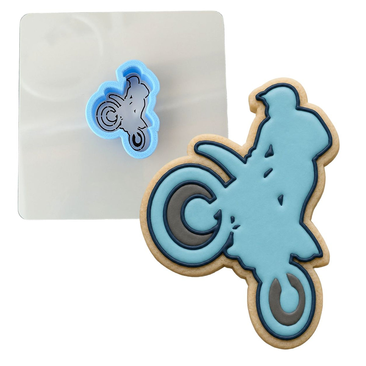 Dirt Bike Rider Cookie Cutter | Stamp | Stencil #1 Comic Book / Vehicles Cookie Cutter Lady MINI - 2 Inches (5cm) **BUNDLE** Cutter + Stencil 
