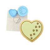 Dog Footprints Heart Cookie Cutter Outline & Stamp #2 Dogs & Cats Cookie Cutter Lady MINI - 2 Inches (5cm) **FULL SET BUNDLE** Cutter + Stamp + Stencil + Debosser **BEST DEAL** 