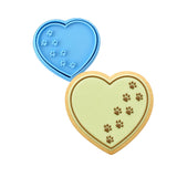 Dog Footprints Heart Cookie Cutter Outline & Stamp #2 Dogs & Cats Cookie Cutter Lady MINI - 2 Inches (5cm) **BUNDLE** Cutter + Stamp 
