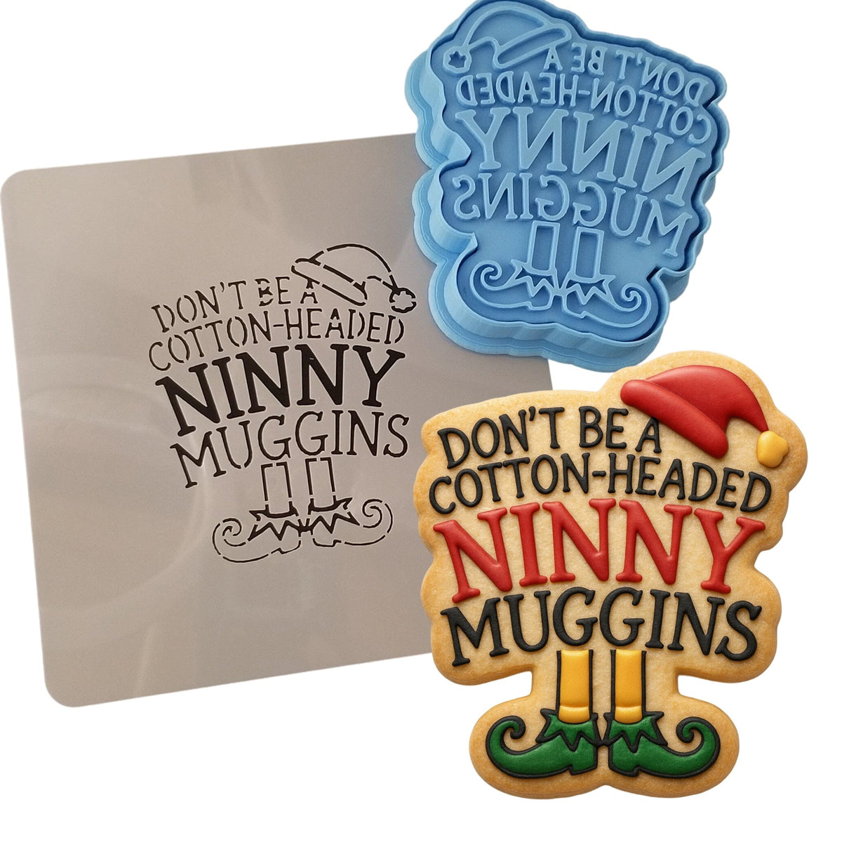 Dont Be a Cotton Headed Ninny Muggins Cookie Cutter | Stamp | Stencil - SHARP EDGES - FAST Shipping - Choose Your Own Size! #1 Cookie Cutter Lady LITTLE - 3 Inches (7.62cm) **BUNDLE** Cutter + Stamp + Stencil 