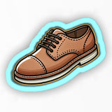 a brown shoe with a light blue background