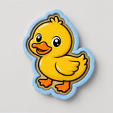 A cartoon image of a yellow duck with a smiling expression.
