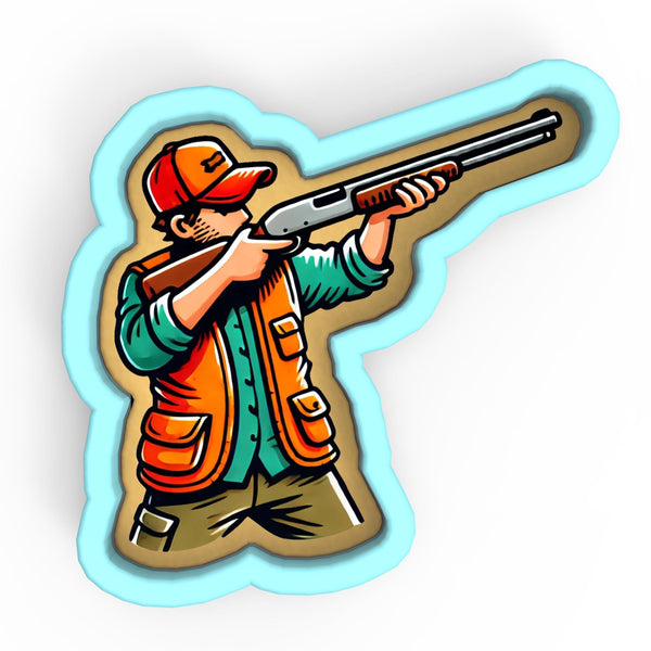 a sticker of a man holding a rifle