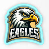 a close up of an eagle logo on a white background