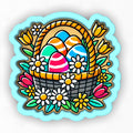 a sticker of a basket filled with easter eggs