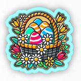 a sticker of a basket filled with easter eggs