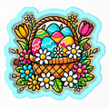 a drawing of a basket filled with eggs and flowers
