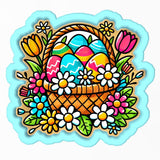 a drawing of a basket filled with eggs and flowers