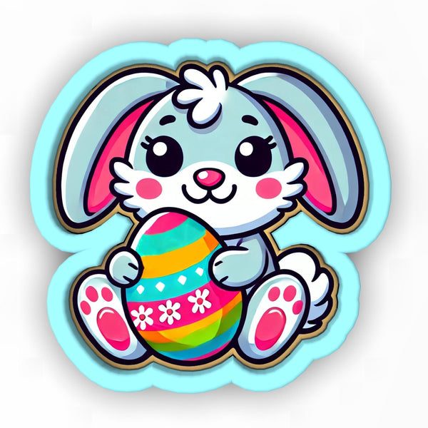 a cartoon bunny holding an easter egg