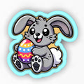 a sticker of a bunny holding an easter egg