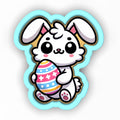 a sticker of a bunny holding an easter egg