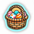 a basket filled with eggs on top of a blue plate
