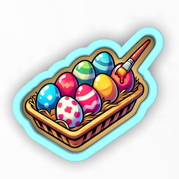 a basket of eggs with a brush sticking out of it