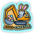 a sticker with an image of an excavator and a bunny