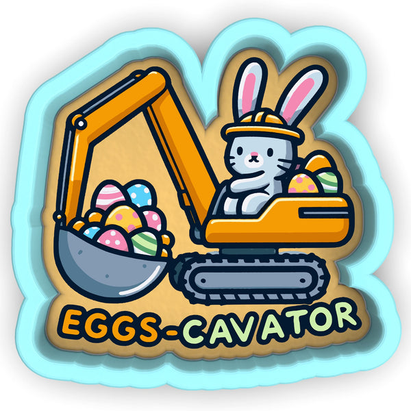 a sticker with an image of an excavator and a bunny