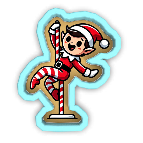 a sticker of a elf on a pole