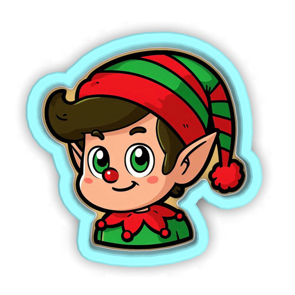 a sticker of a elf with a red and green hat