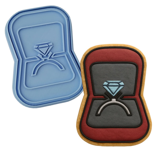 Engagement Ring Box Cookie Cutter | Stamp | Stencil Wedding / Baby / V Day Cookie Cutter Lady MINI - 2 Inches (5cm) **BUNDLE** Cutter + Stamp 