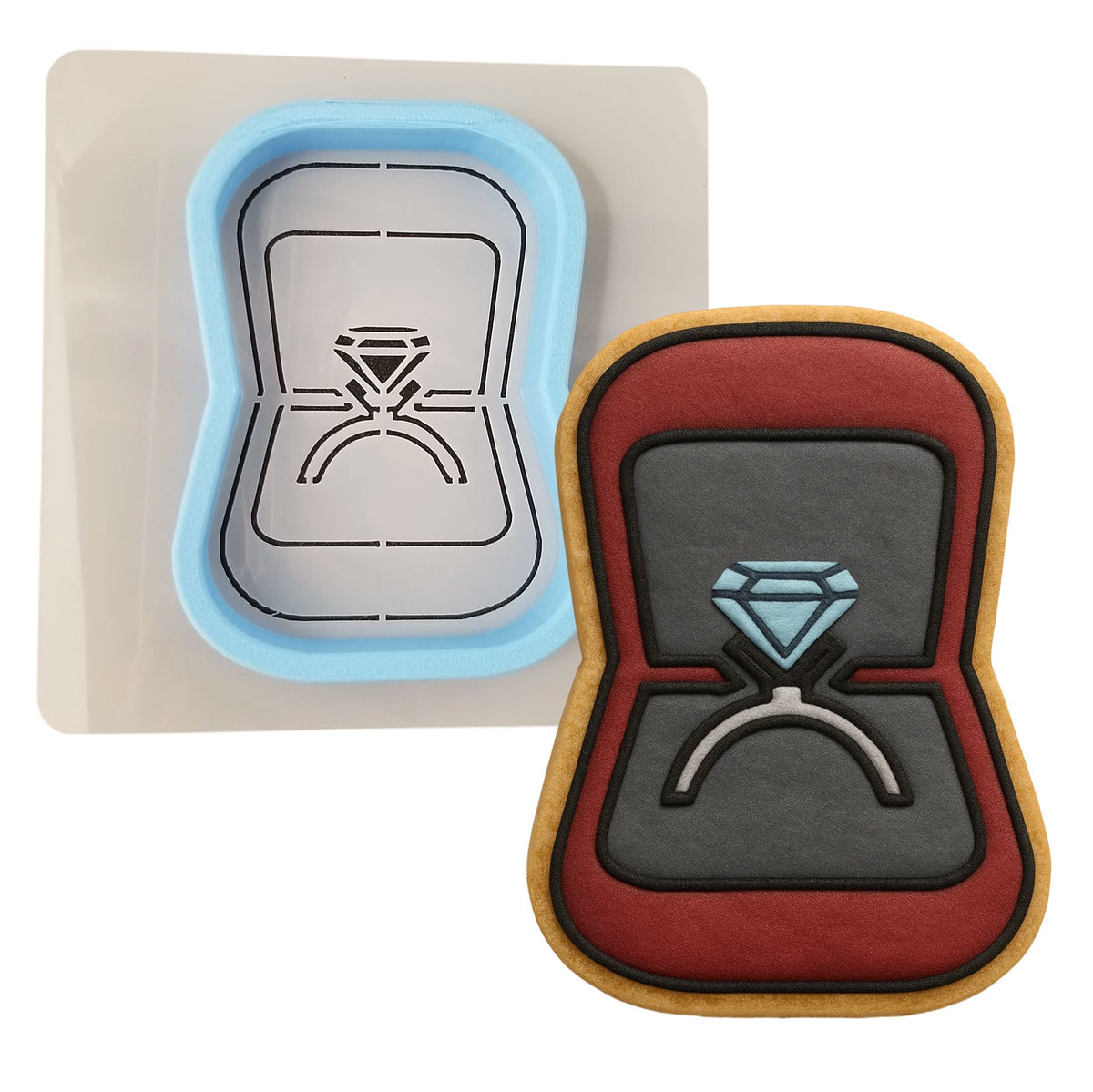 Engagement Ring Box Cookie Cutter | Stamp | Stencil Wedding / Baby / V Day Cookie Cutter Lady MINI - 2 Inches (5cm) **BUNDLE** Cutter + Stencil 