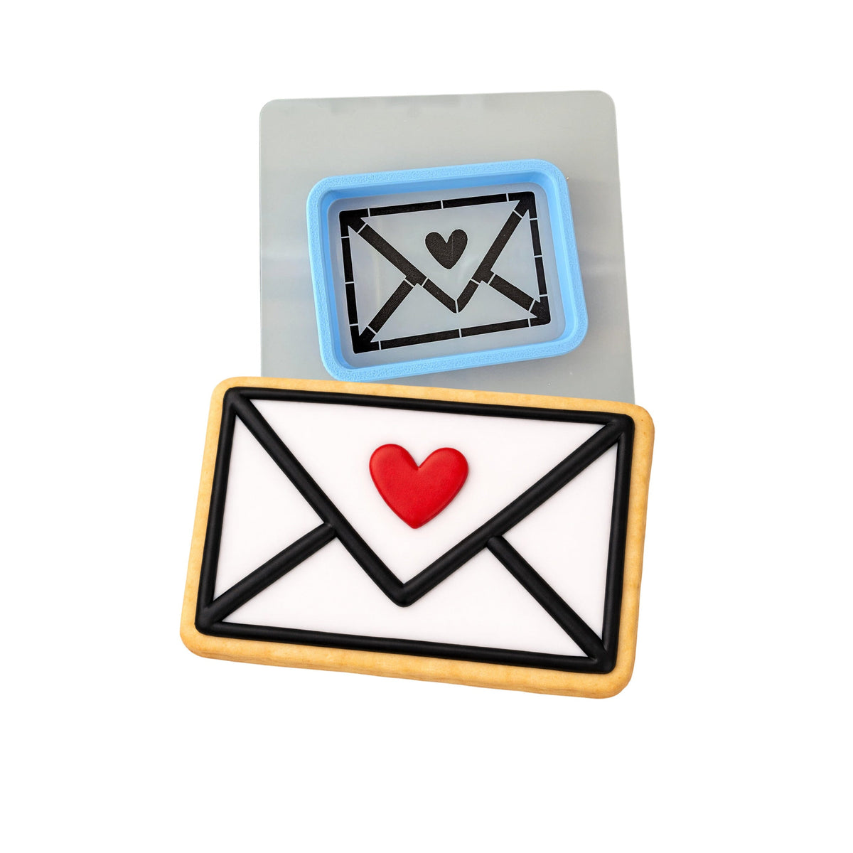 Envelope Heart Cookie Cutter | Stamp | Stencil #1 Wedding / Baby / V Day Cookie Cutter Lady MINI - 2 Inches (5cm) **BUNDLE** Cutter + Stencil 